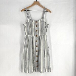 Loft Sundress Womens 8 Petite White Striped Rayon Sweetheart Neck Button Front